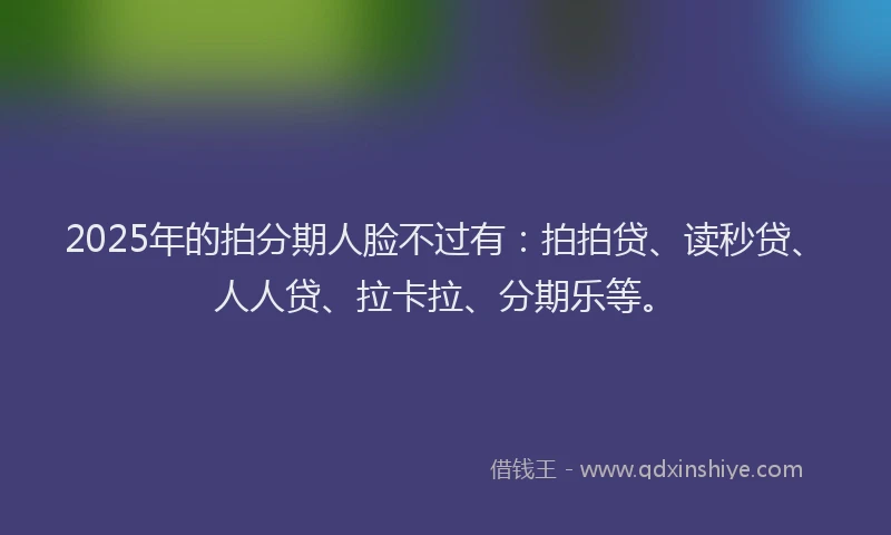 2025年的拍分期人脸不过有：拍拍贷、读秒贷、人人贷、拉卡拉、分期乐等。