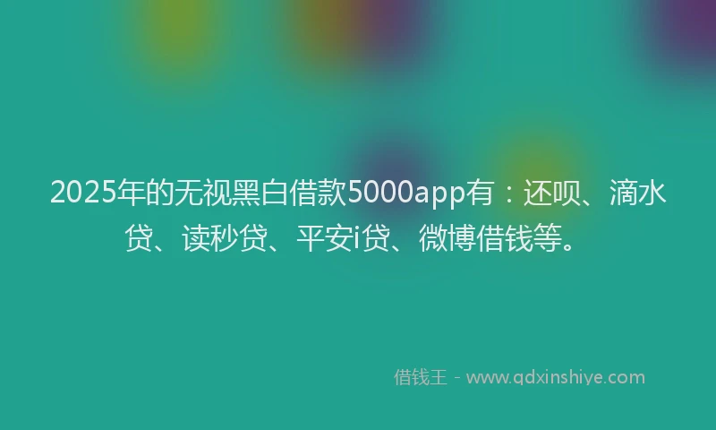 2025年的无视黑白借款5000app有：还呗、滴水贷、读秒贷、平安i贷、微博借钱等。