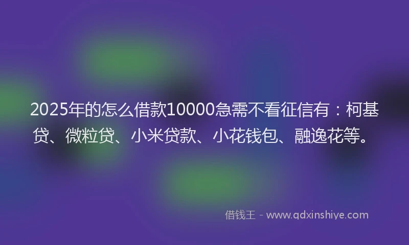 2025年的怎么借款10000急需不看征信有：柯基贷、微粒贷、小米贷款、小花钱包、融逸花等。