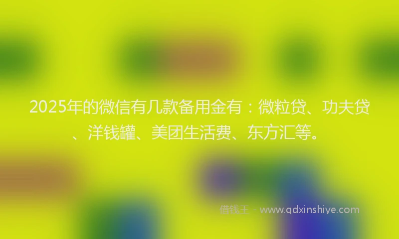2025年的微信有几款备用金有：微粒贷、功夫贷、洋钱罐、美团生活费、东方汇等。