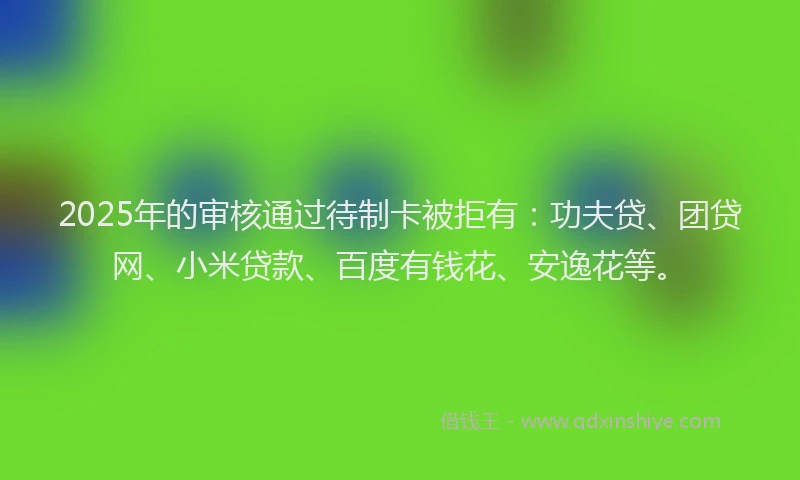2025年的审核通过待制卡被拒有：功夫贷、团贷网、小米贷款、百度有钱花、安逸花等。