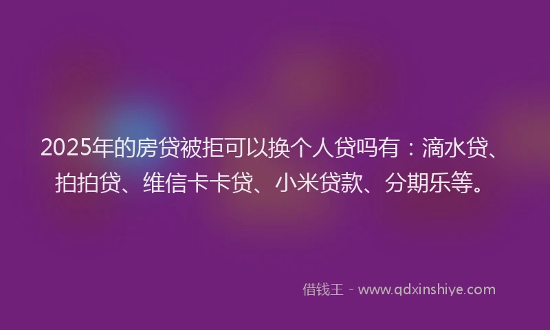 2025年的房贷被拒可以换个人贷吗有：滴水贷、拍拍贷、维信卡卡贷、小米贷款、分期乐等。