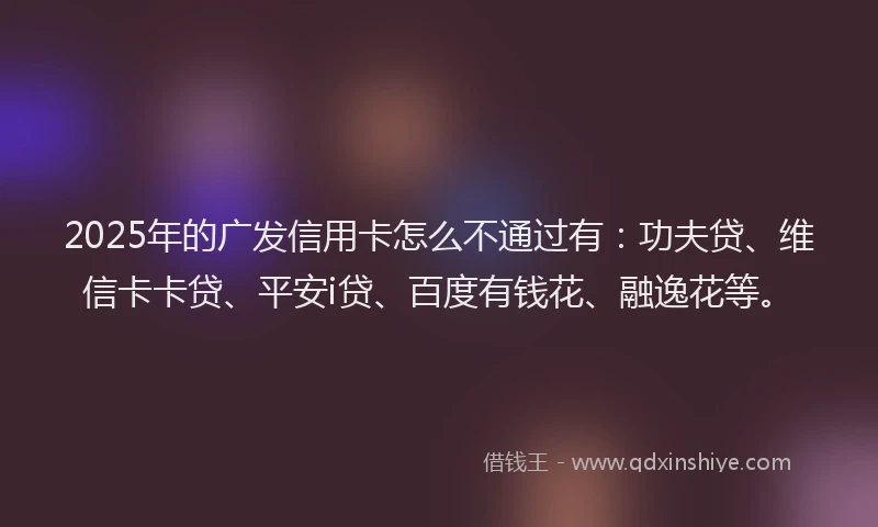 2025年的广发信用卡怎么不通过有：功夫贷、维信卡卡贷、平安i贷、百度有钱花、融逸花等。