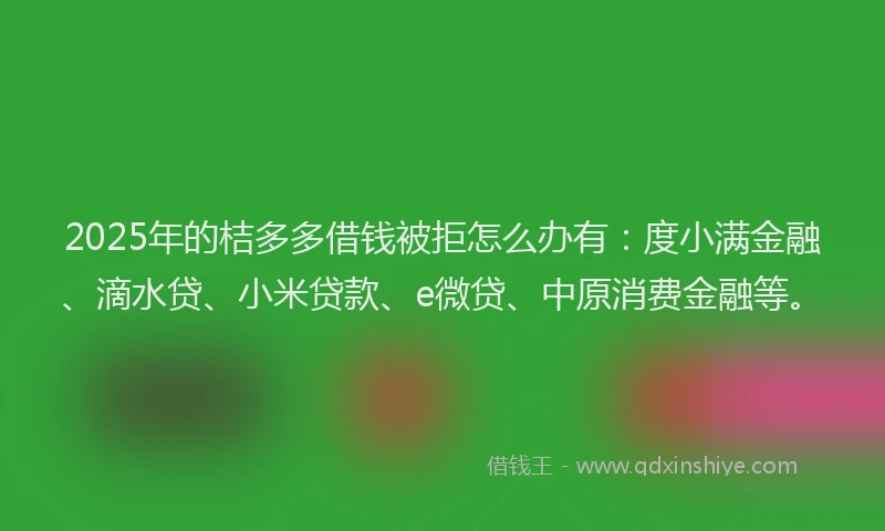 2025年的桔多多借钱被拒怎么办有:度小满金融、滴水贷、小米贷款、e微贷、中原消费金融等。