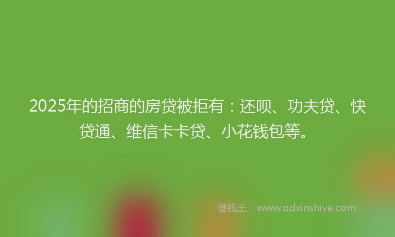 2025年的招商的房贷被拒有：还呗、功夫贷、快贷通、维信卡卡贷、小花钱包等。