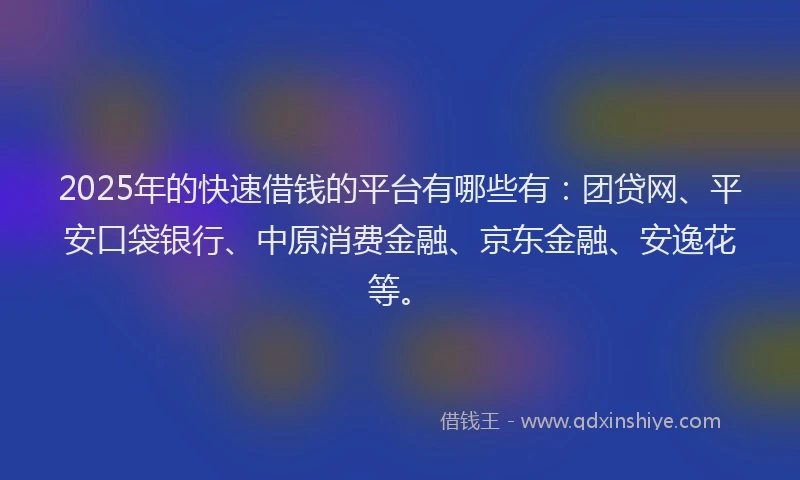 2025年的快速借钱的平台有哪些有：团贷网、平安口袋银行、中原消费金融、京东金融、安逸花等。