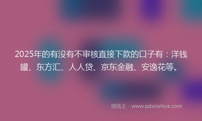 2025年的有没有不审核直接下款的口子有：洋钱罐、东方汇、人人贷、京东金融、安逸花等。