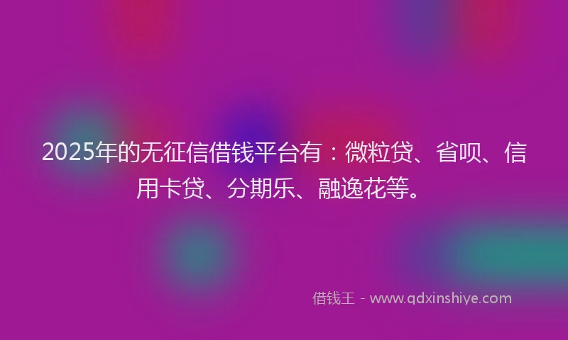 2025年的无征信借钱平台有：微粒贷、省呗、信用卡贷、分期乐、融逸花等。