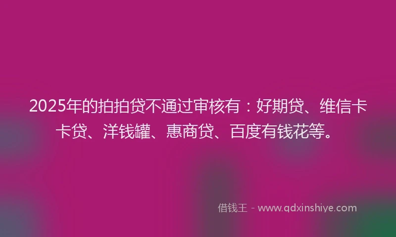 2025年的拍拍贷不通过审核有：好期贷、维信卡卡贷、洋钱罐、惠商贷、百度有钱花等。