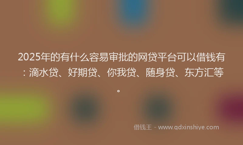 2025年的有什么容易审批的网贷平台可以借钱有：滴水贷、好期贷、你我贷、随身贷、东方汇等。
