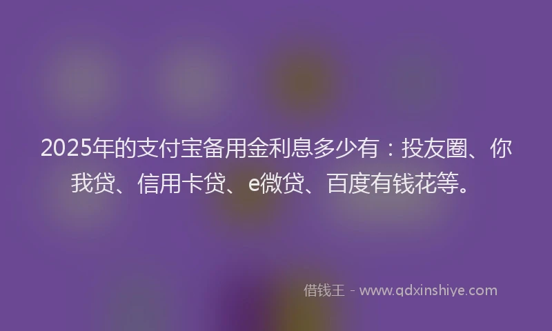 2025年的支付宝备用金利息多少有：投友圈、你我贷、信用卡贷、e微贷、百度有钱花等。