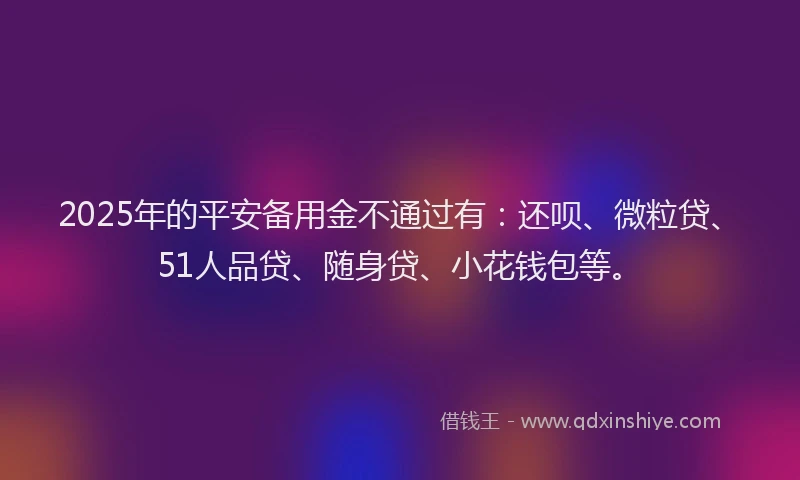 2025年的平安备用金不通过有：还呗、微粒贷、51人品贷、随身贷、小花钱包等。