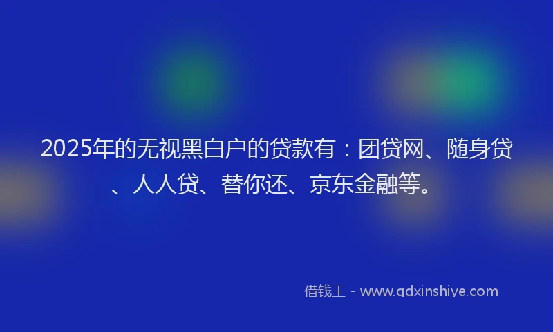 2025年的无视黑白户的贷款有：团贷网、随身贷、人人贷、替你还、京东金融等。