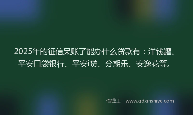 2025年的征信呆账了能办什么贷款有：洋钱罐、平安口袋银行、平安i贷、分期乐、安逸花等。