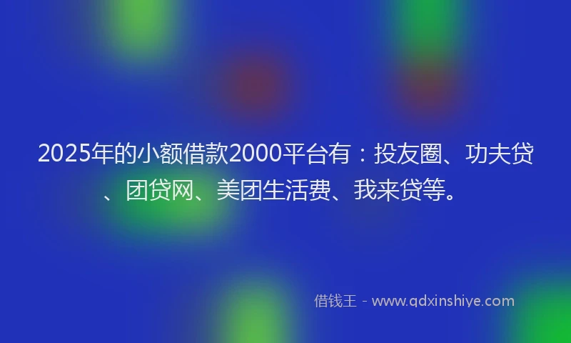 2025年的小额借款2000平台有：投友圈、功夫贷、团贷网、美团生活费、我来贷等。