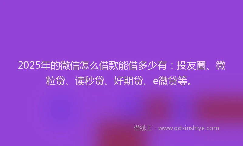 2025年的微信怎么借款能借多少有：投友圈、微粒贷、读秒贷、好期贷、e微贷等。