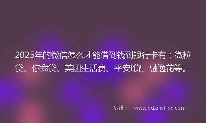 2025年的微信怎么才能借到钱到银行卡有：微粒贷、你我贷、美团生活费、平安i贷、融逸花等。