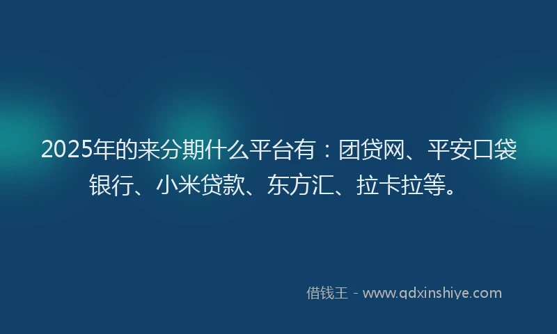 2025年的来分期什么平台有：团贷网、平安口袋银行、小米贷款、东方汇、拉卡拉等。