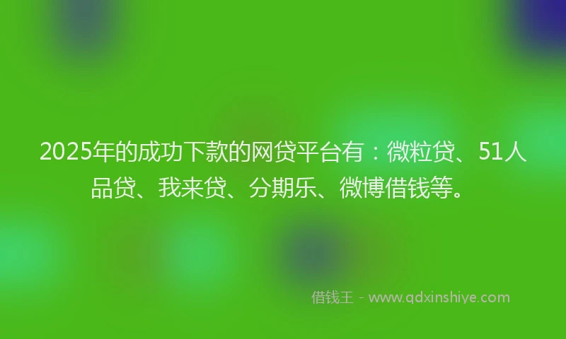 2025年的成功下款的网贷平台有：微粒贷、51人品贷、我来贷、分期乐、微博借钱等。