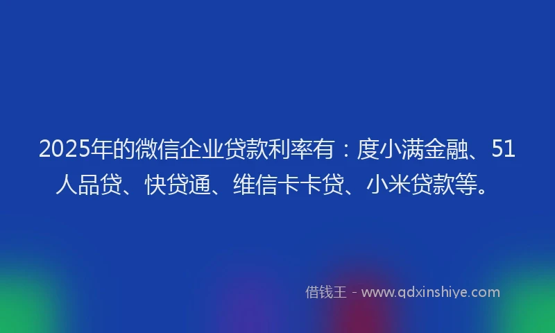 2025年的微信企业贷款利率有：度小满金融、51人品贷、快贷通、维信卡卡贷、小米贷款等。
