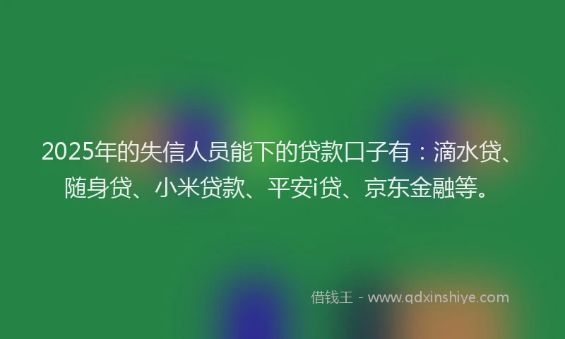 2025年的失信人员能下的贷款口子有：滴水贷、随身贷、小米贷款、平安i贷、京东金融等。