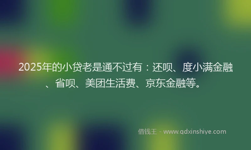2025年的小贷老是通不过有：还呗、度小满金融、省呗、美团生活费、京东金融等。
