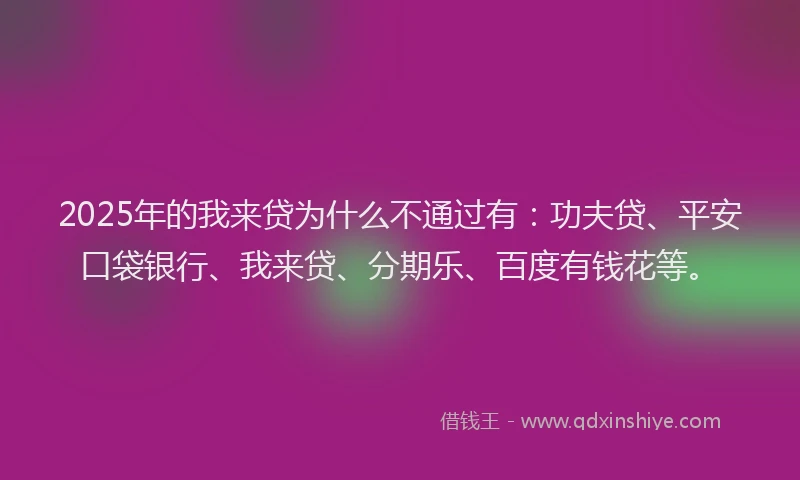 2025年的我来贷为什么不通过有：功夫贷、平安口袋银行、我来贷、分期乐、百度有钱花等。