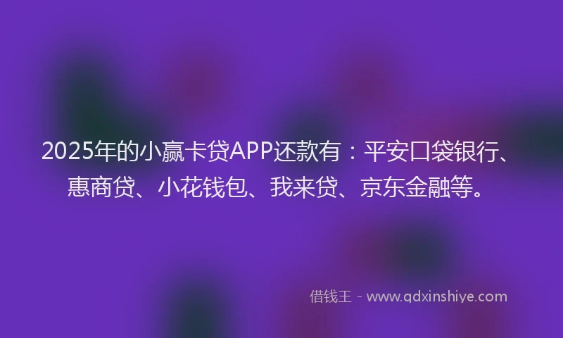 2025年的小赢卡贷APP还款有：平安口袋银行、惠商贷、小花钱包、我来贷、京东金融等。