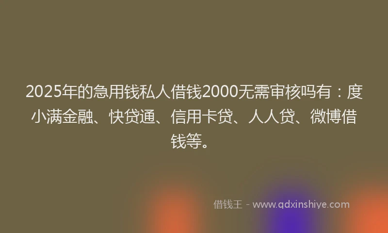 2025年的急用钱私人借钱2000无需审核吗有：度小满金融、快贷通、信用卡贷、人人贷、微博借钱等。