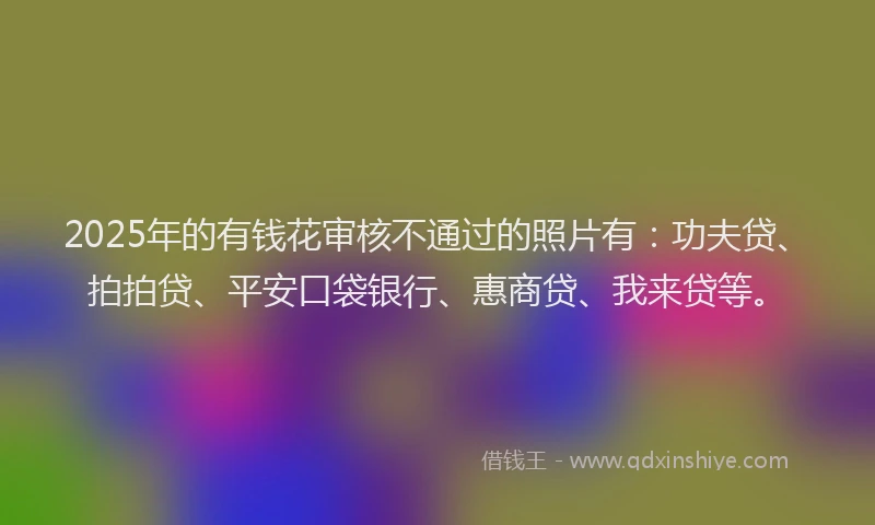 2025年的有钱花审核不通过的照片有：功夫贷、拍拍贷、平安口袋银行、惠商贷、我来贷等。