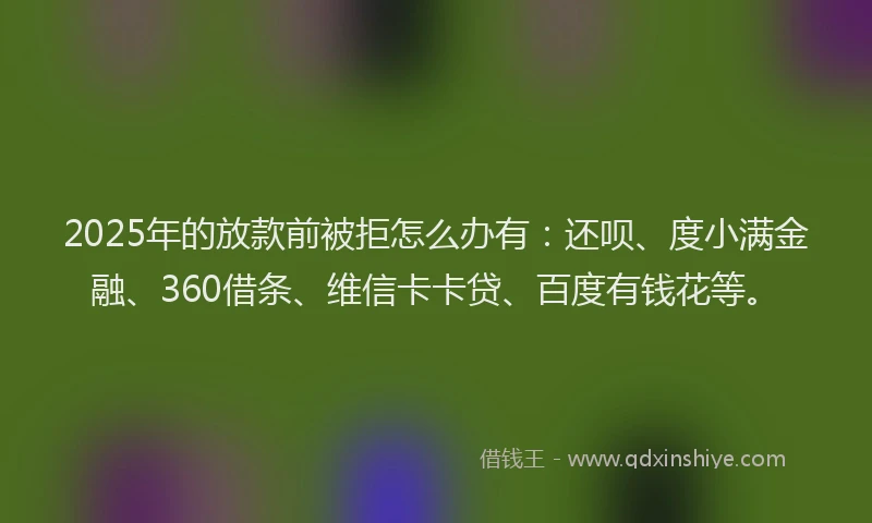 2025年的放款前被拒怎么办有：还呗、度小满金融、360借条、维信卡卡贷、百度有钱花等。