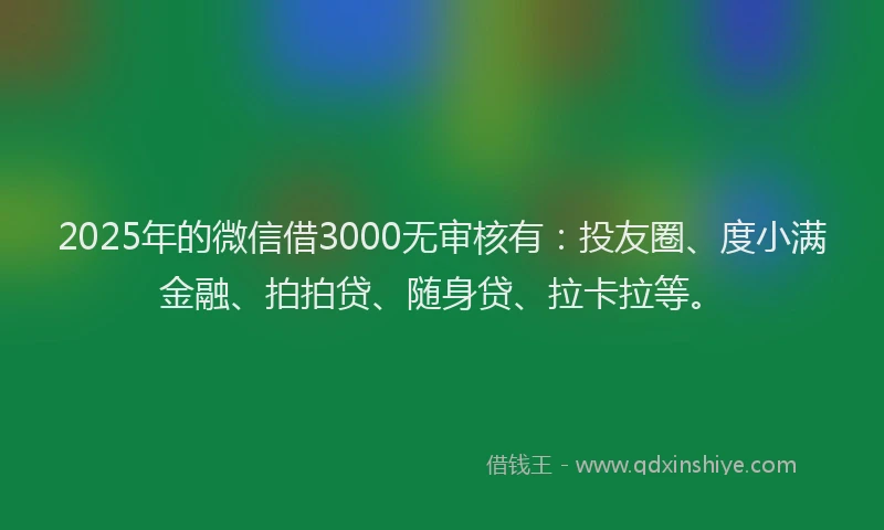 2025年的微信借3000无审核有：投友圈、度小满金融、拍拍贷、随身贷、拉卡拉等。