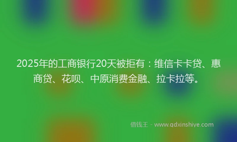 2025年的工商银行20天被拒有：维信卡卡贷、惠商贷、花呗、中原消费金融、拉卡拉等。