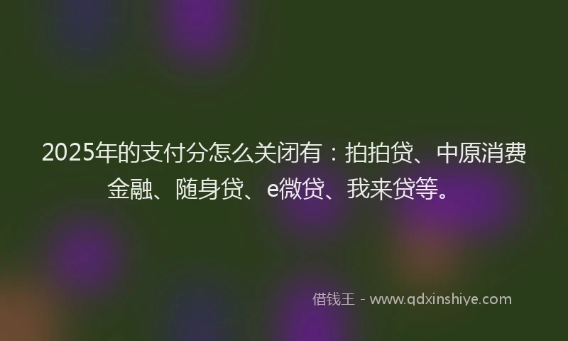 2025年的支付分怎么关闭有：拍拍贷、中原消费金融、随身贷、e微贷、我来贷等。