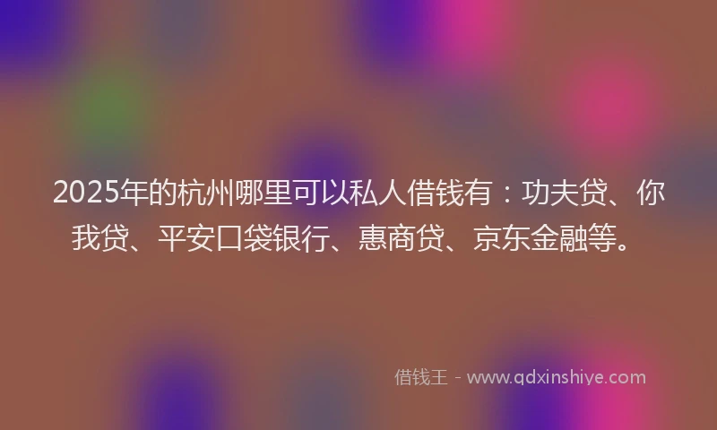 2025年的杭州哪里可以私人借钱有：功夫贷、你我贷、平安口袋银行、惠商贷、京东金融等。