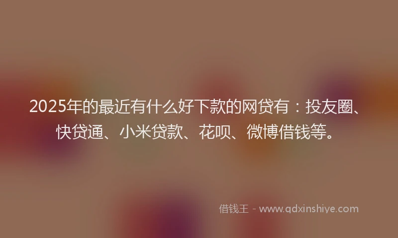2025年的最近有什么好下款的网贷有：投友圈、快贷通、小米贷款、花呗、微博借钱等。