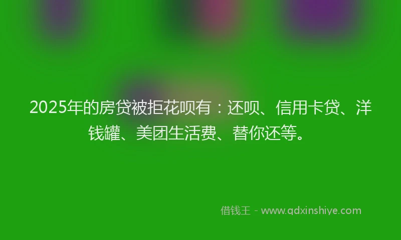 2025年的房贷被拒花呗有：还呗、信用卡贷、洋钱罐、美团生活费、替你还等。