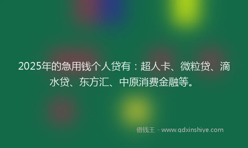 2025年的急用钱个人贷有：超人卡、微粒贷、滴水贷、东方汇、中原消费金融等。