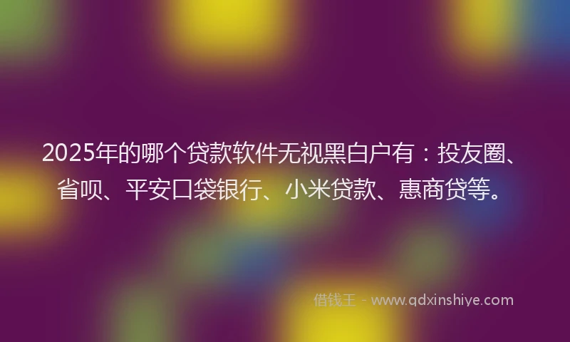 2025年的哪个贷款软件无视黑白户有：投友圈、省呗、平安口袋银行、小米贷款、惠商贷等。