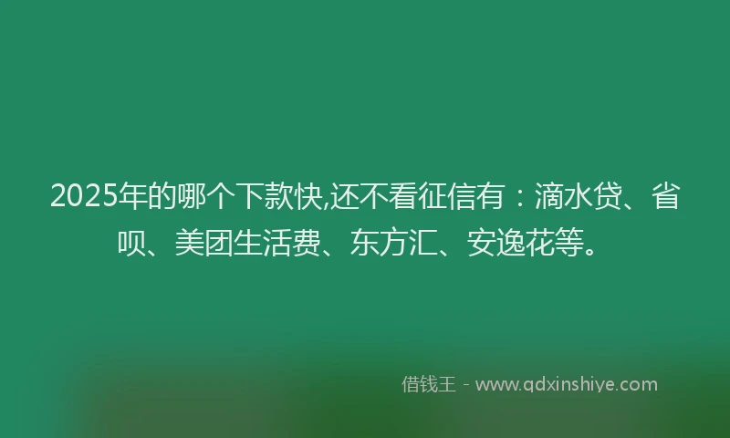 2025年的哪个下款快,还不看征信有：滴水贷、省呗、美团生活费、东方汇、安逸花等。