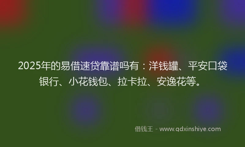 2025年的易借速贷靠谱吗有：洋钱罐、平安口袋银行、小花钱包、拉卡拉、安逸花等。