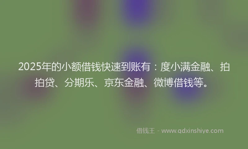 2025年的小额借钱快速到账有：度小满金融、拍拍贷、分期乐、京东金融、微博借钱等。