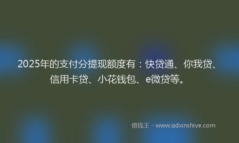 2025年的支付分提现额度有：快贷通、你我贷、信用卡贷、小花钱包、e微贷等。