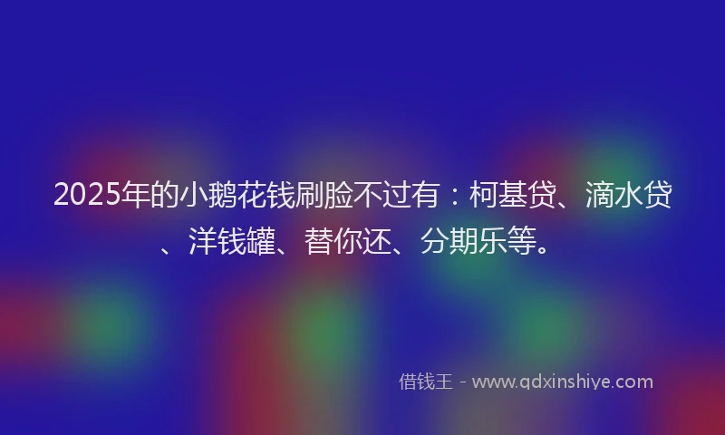 2025年的小鹅花钱刷脸不过有：柯基贷、滴水贷、洋钱罐、替你还、分期乐等。