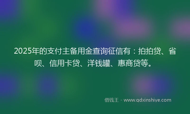 2025年的支付主备用金查询征信有：拍拍贷、省呗、信用卡贷、洋钱罐、惠商贷等。