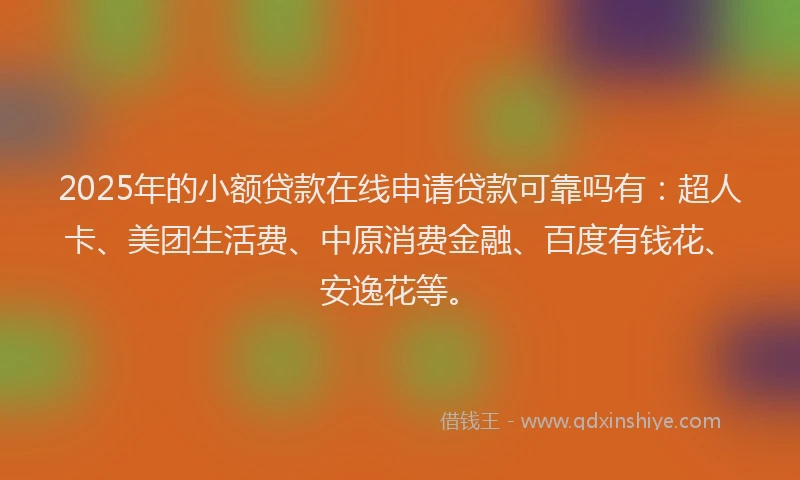 2025年的小额贷款在线申请贷款可靠吗有：超人卡、美团生活费、中原消费金融、百度有钱花、安逸花等。