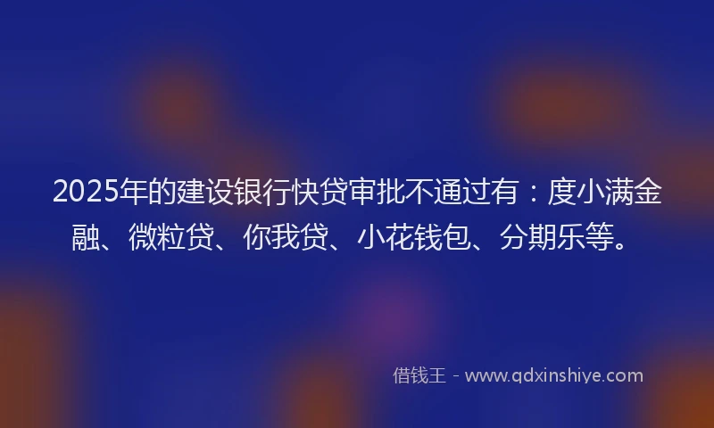 2025年的建设银行快贷审批不通过有：度小满金融、微粒贷、你我贷、小花钱包、分期乐等。