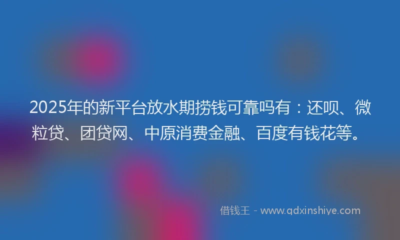 2025年的新平台放水期捞钱可靠吗有：还呗、微粒贷、团贷网、中原消费金融、百度有钱花等。