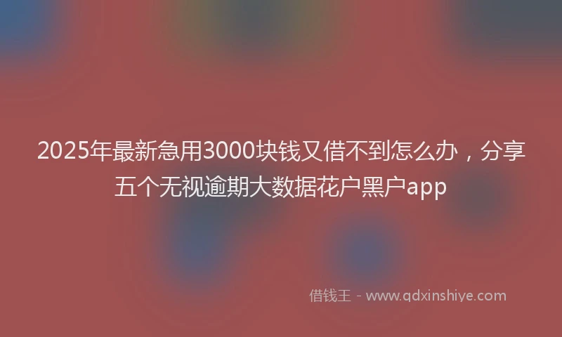2025年最新急用3000块钱又借不到怎么办，分享五个无视逾期大数据花户黑户app