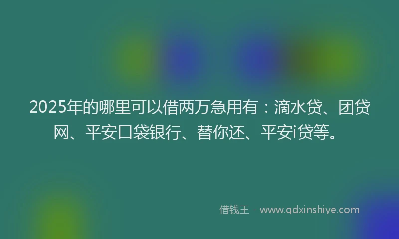 2025年的哪里可以借两万急用有：滴水贷、团贷网、平安口袋银行、替你还、平安i贷等。